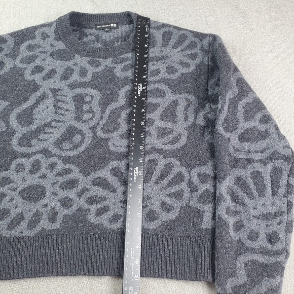 Marimekko Uniqlo Sweater Womens Small Charcoal Floral Wool Crewneck Pullover - Picture 10 of 11
